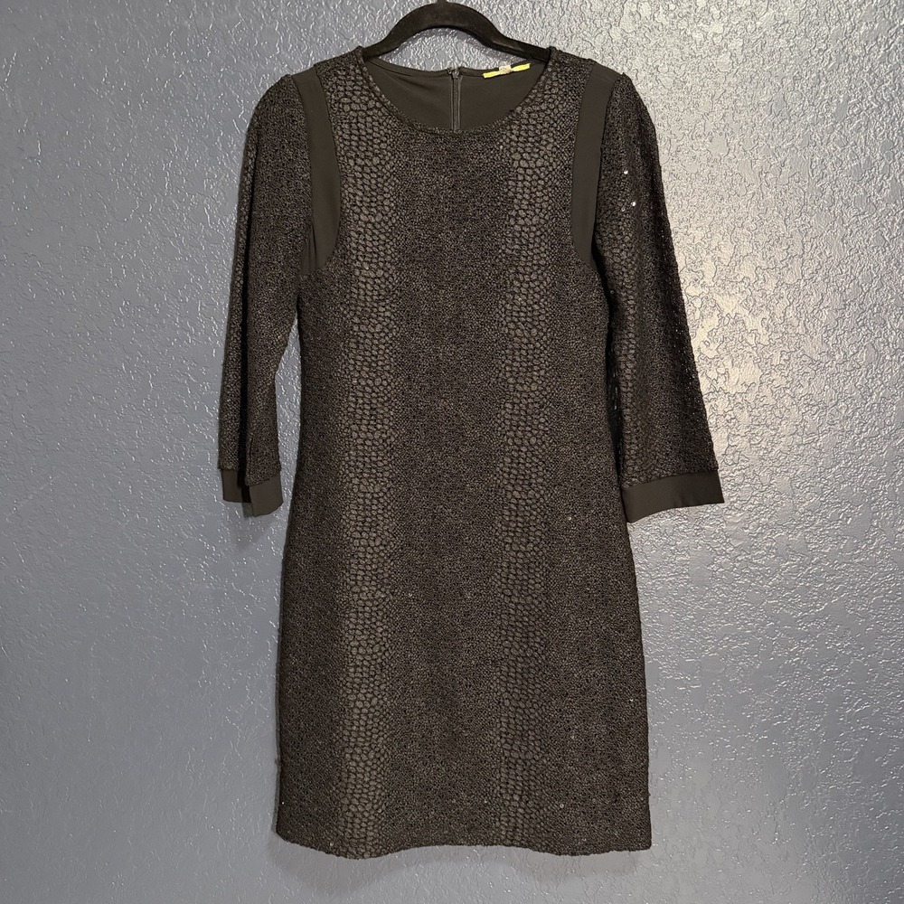 Gianni Bini Sequin Snakeskin Knit Sheath Dress Women Size M Black Gray Cocktail